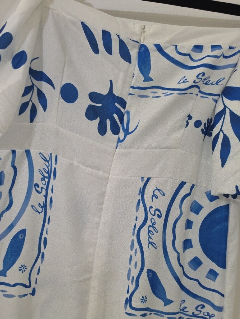 White and Blue Printed Maxi Dress with Puff Sleeves - Picture 5 of 5